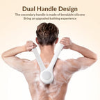 Electric Body Brush Back Scrubber for Shower, Waterproof Long Dual Handle Power Body Scrubber with 3 Heads, Bath Brush & 2 Speeds, for Cleansing, Exfoliating and Massaging Skin, Milk White