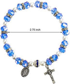 Coloch 6 Pack Women's Rosary Bead Stretch Bracelet, Crystal Cross Bracelet with Crucifix and Miraculous Medal, 3 Colors