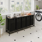 Laundry Basket Five Laundry Hamper with Removable Bags, Fabric Handles, Large Top Shelf and Laundry Bag for Bathroom, Dorm, Laundry Room