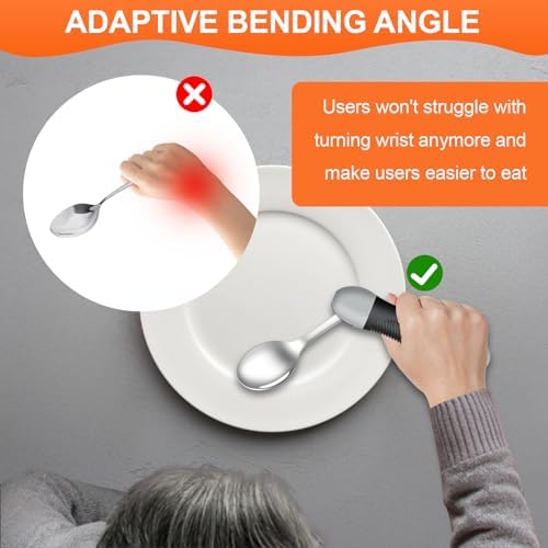 Weighted & Swivel Adaptive Utensils for Hand Tremors,Parkinson‘s - Comfort Grip Silverware Set, Eating Aids for Arthritis, Elderly & Weak Hands (Spoon & Fork)