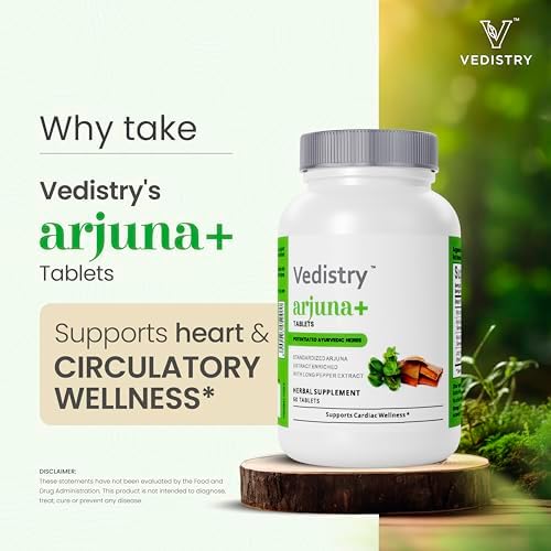 Arjuna Bark Extract Supplement | 1100mg Arjuna Tablets with Long Pepper for Heart Health & Blood Pressure Support | Organic & Vegan Herbal Cardiovascular Supplement | 60 Arjuna Tablets