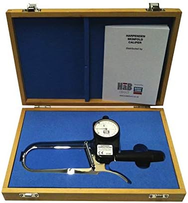 Skinfold Caliper with Calibration Dowel, Wood Case, and Instruction Manual with Charts to Measure and Calculate Body Fat Percentage - 0.2 mm Accuracy, Scientific