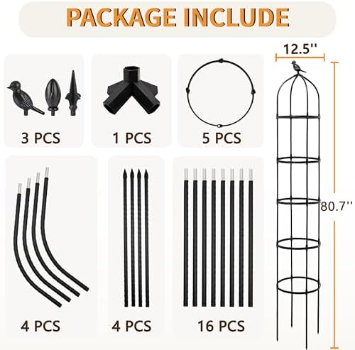 1 Pack Garden Obelisk Trellis for Climbing Plants Outdoor, 6.7FT Adjustable Metal Plant Support with 3 Decorative Tops, Black Rustproof Trellis for Roses, Tomatoes, Clematis & Vines