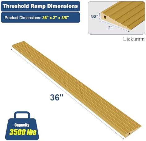 LIEKUMM 3/8" Rise Odorless Threshold Ramp for Doorways, Wheelchair Ramp with 3500 lbs Capacity, Portable Door Ramp for Electric Wheelchairs, Strollers, Garage, Robot Vacuums, Yellow