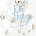 Oh Baby Cake Topper - Light Blue Glitter Baby Birthday Party Cake Decoration Supplies, for Baby Shower/Gender Reveal Party Photo Booth Props