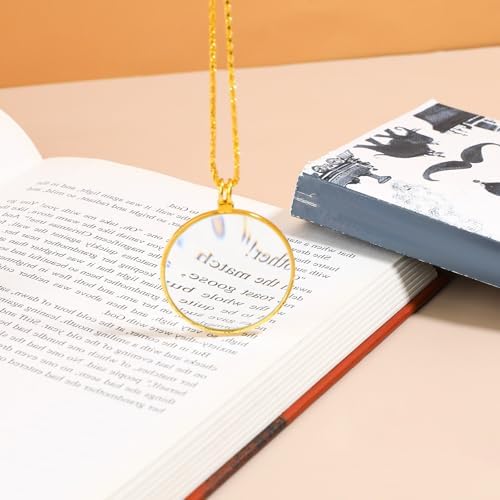5X Magnifying Glass Necklace Monocle, Necklace Magnifier Glass Gold Costume Prop with 1.7 Inch Glasses Lens and 35inch Long Chain, Magnifying Pendant Eyepiece for Library Reading Newspaper