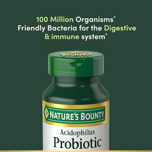 Nature's Bounty Lactobacillus Acidophilus Probiotic Supplement - Daily Probiotic for Women/Men Digestive Health, 100 Million Organisms, Vegetarian, 1 Serving per Day, 120 Tablets