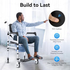 Folding Shower Commode Chair with Wheels, Aluminum Alloy and PVC, 352.74lb Capacity, Adjustable Height 18.9-21.26in, Black and Silver