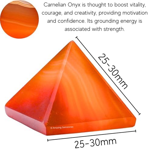 Amazing Gemstone Carnelian Onyx Pyramid Crystal Healing Stones - 1" Great Pyramid Figurine of Natural Stone Pyramid for Meditation, Reiki, Chakra Balancing and Crystal Pyramids Grid