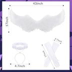 Maiteenly 4 Pcs Angel Costume Women Adult, White Angel Headband and Wings Satin Sleeveless Dress Gloves for Halloween Party