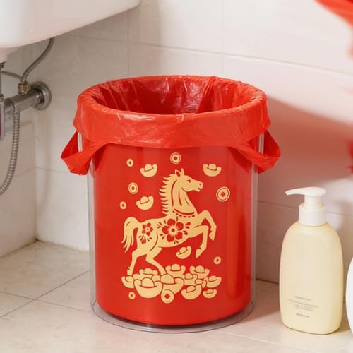 50Pcs Red Lucky Garbage Bags with Drawstring Vest Style Trash Bag Sturdy Durable Large Thick Plastic Bags for Home, Kitchen and Office