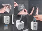 Toothpaste Dispenser, 2 PCS Automatic Toothpaste Squeezer Dispenser for Kids & Family Shower, is Wall Mount Bathroom Accessories with Super Sticky Suction Pad. (Black-Grey)
