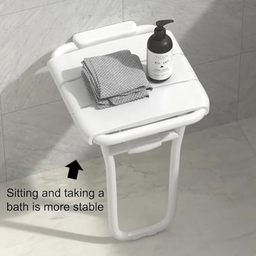 Foldable Shower Seat, Compact Small Shower Stool for inside Shower, Wall-Mount Fold-Up Bath Stool Chair, Space Saving Mounted Shower Chair, 440Lbs Capacity, for Seniors, Elderly And Disabled,Wh