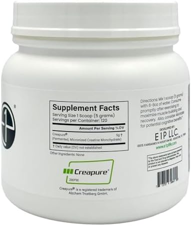 Creapure Creatine Monohydrate 600grams (120 Servings) Unflavored, Non-GMO, Vegan Fermented, Third-Party Lab Tested. Made with Halal and Kosher Certified Ingredients.
