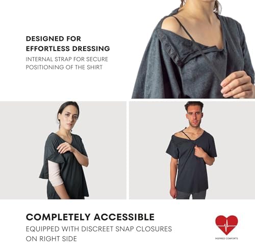 Inspired Comforts Right Shoulder & Side Access Post Surgery & Rehab Unisex Snap Shirt - Grey