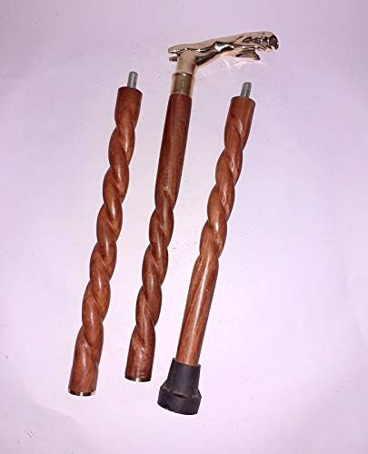 Brass Jaguar Head Handle Wooden Vintage Style Walking Cane