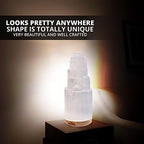 Himalayan Glow Selenite Crystal Lamp 20cm, Hand Curved Morocco |Skyscraper| Crystals and Healing Stones,(ETL Certified) with Wooden Base & USB Charging Cable For Healing Cleansing & Meditation