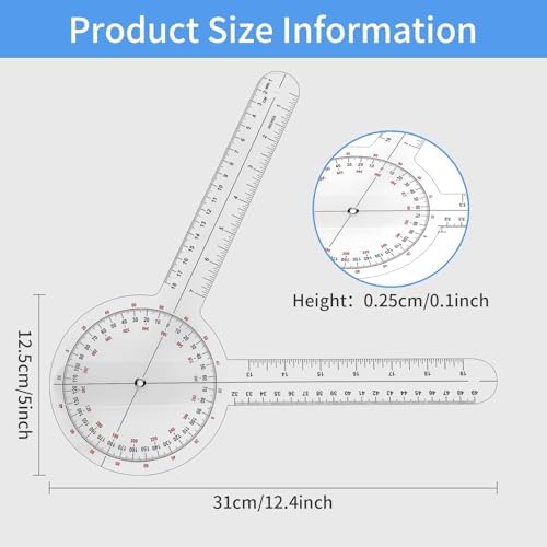 Goniometer 12 inch 360 Degree Protractor Transparent Orthopedic Angle Ruler Plastic Goniometer Professional Orthopedic Protractor Ruler for Physical Therapy Joint ROM,Rehab Sports Training(1 Pcs)