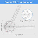Goniometer 12 inch 360 Degree Protractor Transparent Orthopedic Angle Ruler Plastic Goniometer Professional Orthopedic Protractor Ruler for Physical Therapy Joint ROM,Rehab Sports Training(1 Pcs)