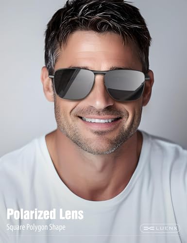 LUENX Rectangular Polarized Aviator Sunglasses for Men Square Retro Shades Driving UV400 Protection