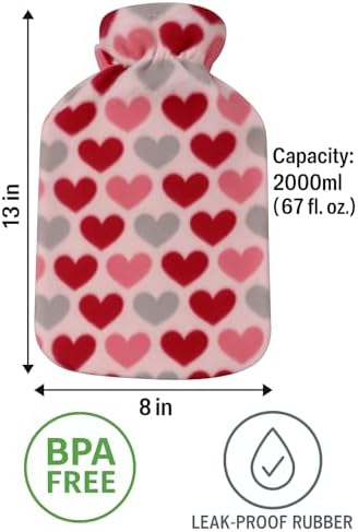 Hot Water Bottle with Plush Fleece Cover – 2 Liter (2000ml) Rubber, Pain Relief for Menstrual Cramps, Muscle Aches, Stomach Aches & Bed Warmer