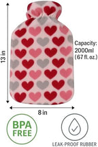 Hot Water Bottle with Plush Fleece Cover – 2 Liter (2000ml) Rubber, Pain Relief for Menstrual Cramps, Muscle Aches, Stomach Aches & Bed Warmer
