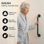 16" Stair Handrail, Wall-Mounted Safety Grab Bar for Indoor & Outdoor Steps, Rustic Pipe Design, Black (2 Sets)