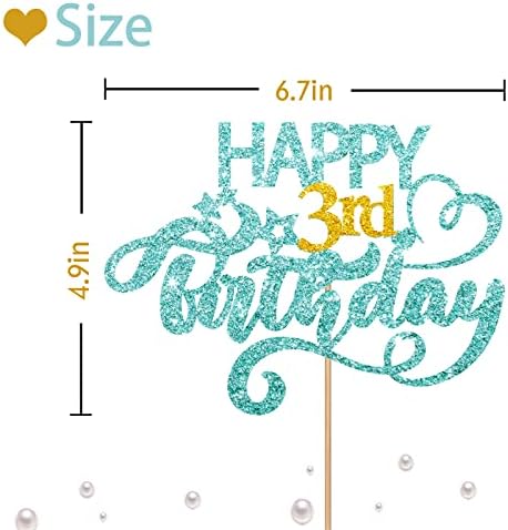 Sky Blue Glitter Happy 3rd Birthday Cake Topper, 6.3 x 3.5 Inches, 1 Piece, Perfect for Birthday Parties