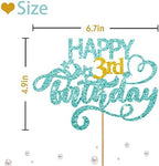 Sky Blue Glitter Happy 3rd Birthday Cake Topper, 6.3 x 3.5 Inches, 1 Piece, Perfect for Birthday Parties