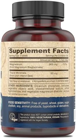 DEVA Vegan Magnesium Glycinate 300mg per serving with Trace Minerals, Higher Absorption, Chelated Magnesium, 90 Tablets (Pack of 2)