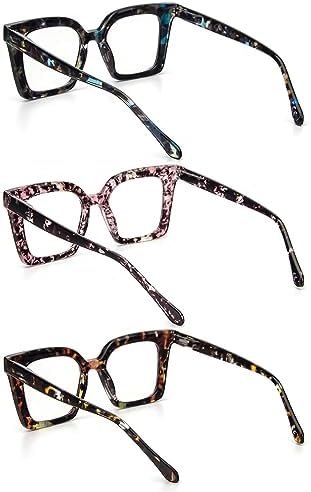 3 Pack Stylish Square Frame Reading Glasses for Women, Blue Light Blocking Comfortable Readers