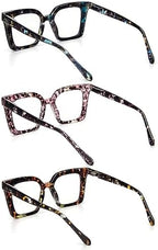 3 Pack Stylish Square Frame Reading Glasses for Women, Blue Light Blocking Comfortable Readers