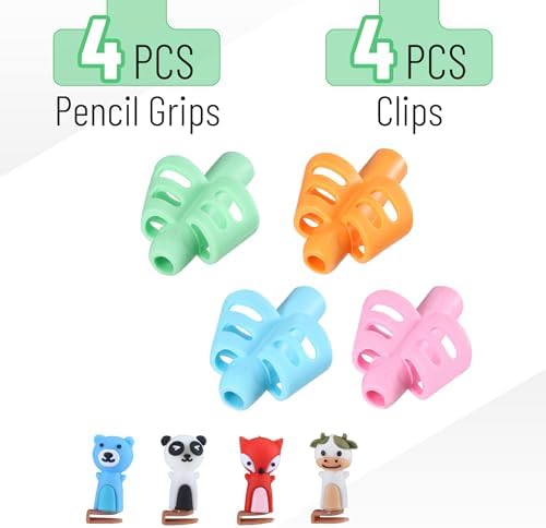 Mr. Pen- Pencil Grips for Kids Handwriting, 4 Pack with 4 Clips, Pencil Grips