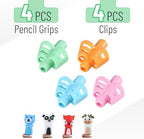Mr. Pen- Pencil Grips for Kids Handwriting, 4 Pack with 4 Clips, Pencil Grips