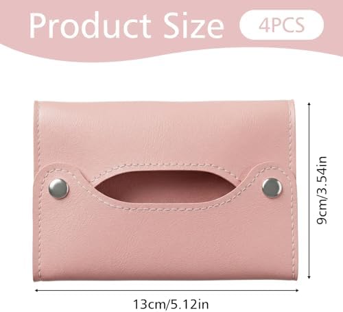 4 Pcs Tissue Holder for Purse,Slim PU Leather Travel Purse Tissue Holder, Reusable 4 Color Pocket Tissues Holders, Handbag or Pocket (Fits Standard Pockets Packs)