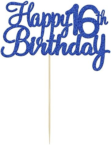 Gyufise 1Pc Happy 16th Birthday Cake Topper Glitter 16th Birthday Cake Pick Cheers to 16 Years Old Sweet 16 Cake Decorations for 16th Birthday Wedding Anniversary Party Supplies