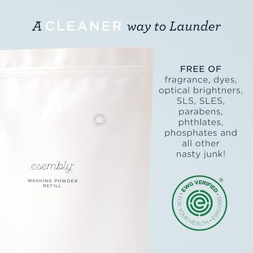 Esembly Laundry Washing Powder – HE Mineral Based Detergent for All Household Laundry and Cloth Diapers – Patented, Fragrance-Free, EWG Verified, Earth-Friendly, (6lb Refill Bag No Scoop)