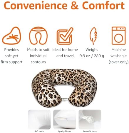 Travel Pillow Classic Leopard Print Cozy Soft Microfiber Memory Foam Neck Pillow Head Support Soft Pillow for Sleeping Rest Airplane Car Home Use