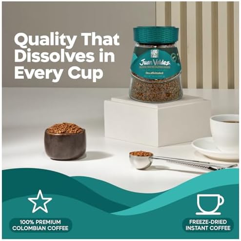 Juan Valdez Decaffeinated Freeze Dried Coffee | 100% Colombian Arabica Beans | 100% Colombian Coffee | 3.5 oz / 100 gr Jar | Rich Flavor, Naturally Decaf with Sugarcane