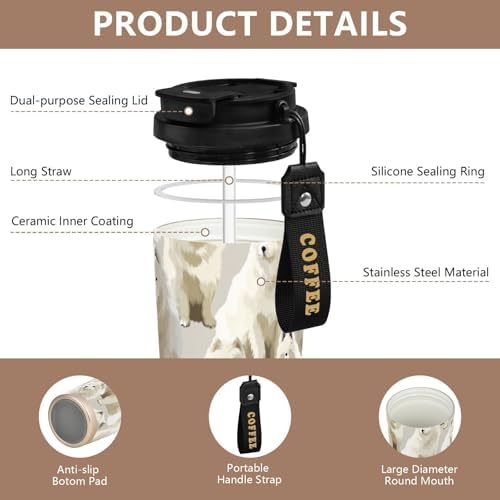 17 oz Insulated Coffee Mug Samoyed Dog White with Straw and Leak Proof Lid Double Wall Water Bottle Stainless Steel Vacuum Thermal Travel Drinking Cup for Hot/Cold Drink
