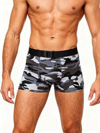 Men's Camouflage Print Long Boxer Briefs,Casual Men's Shorts,Quick-Drying Sports Underwear,Grey,XL