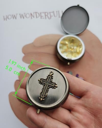 Portable Travel Pill Organizer - Gift Box Package Pill Case, Bronze Decorative Metal Medicine Box Pill Holder, Small Pocket Pill Case for Purse, Storage Vitamin Or Medicine, Pill Dispenser