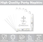 50Pcs First Communion Napkins - Silver Cross First Holy Communion Napkins, Religious Disposable Paper Towels for Christening Table Decor