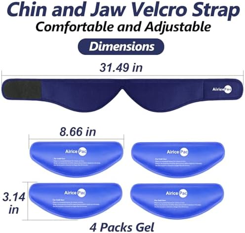 AiricePac Wisdom Teeth Ice Pack Head Wrap, Face Ice Pack for Jaw Oral Surgery Pain Relief for TMJ, Teeth Removed, 4 Cold Therapy Gel Packs Reusable, Blue
