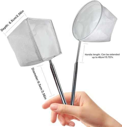 2-Piece Stainless Steel Fish Net Set – Fine Mesh, Extendable Handle, Round & Square Nets for Aquarium, Fish Tank, Small Fish Catching