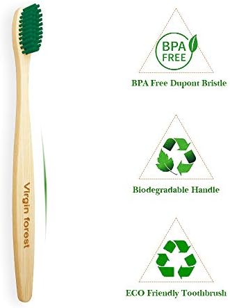 Virgin Forest Bamboo Toothbrush, Biodegradable Toothbrush, Eco Friendly Natural Wooden Toothbrushes, Vegan Organic Bamboo Charcoal Tooth Brush for Sensitive Gums Medium Bristle Set of 8 Color