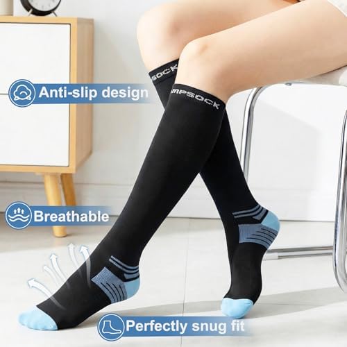 8 Pairs Compression Socks for Women Men Nurses L/XL(15-20mmhg) Easy on Knee High Compression Socks Providing Support