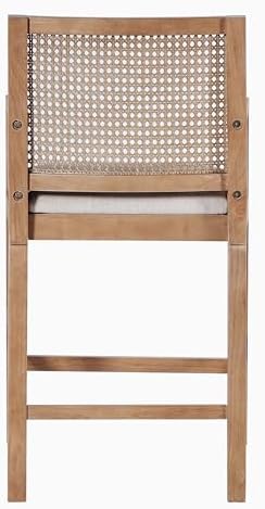 Merax Natural Rattan Counter Stools with Upholstered Cushion Set of 2, 26" Seat Height Counter Chairs with Solid Wood Frame & Handwoven Backrest, French Country Barstools for Kitchen Island, Natural