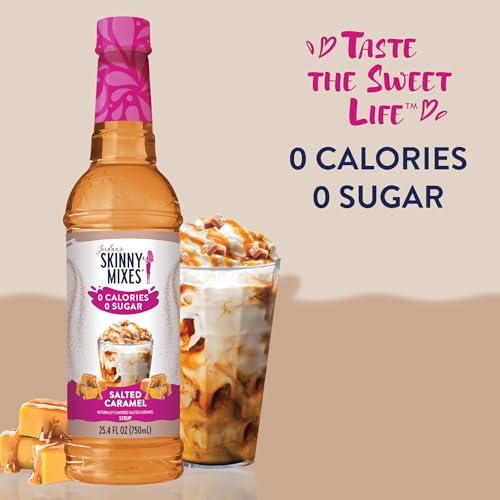 Jordan's Skinny Mixes Sugar Free Coffee Syrup, Salted Caramel Coffee Flavoring Syrup, Zero Calorie Drink Mix, Lattes, Baking, Protein Shake or Cocktail, Dairy & Gluten Free, Kosher, 25.4 Fl Oz