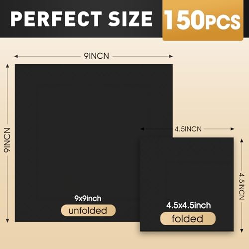 150 Count Cocktail Napkins Paper, 2-Ply Black Beverage Napkins, Napkins Disposable for Bar Wedding Dinner Party Holiday Christmas and Everyday, 4.5 x 4.5 Inch